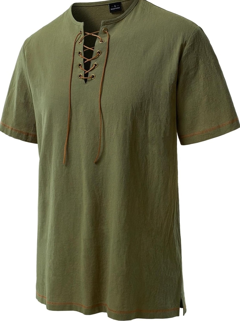 Men's Pure Cotton Retro Short Sleeves Lace Up Shirts for Casual Renaissance